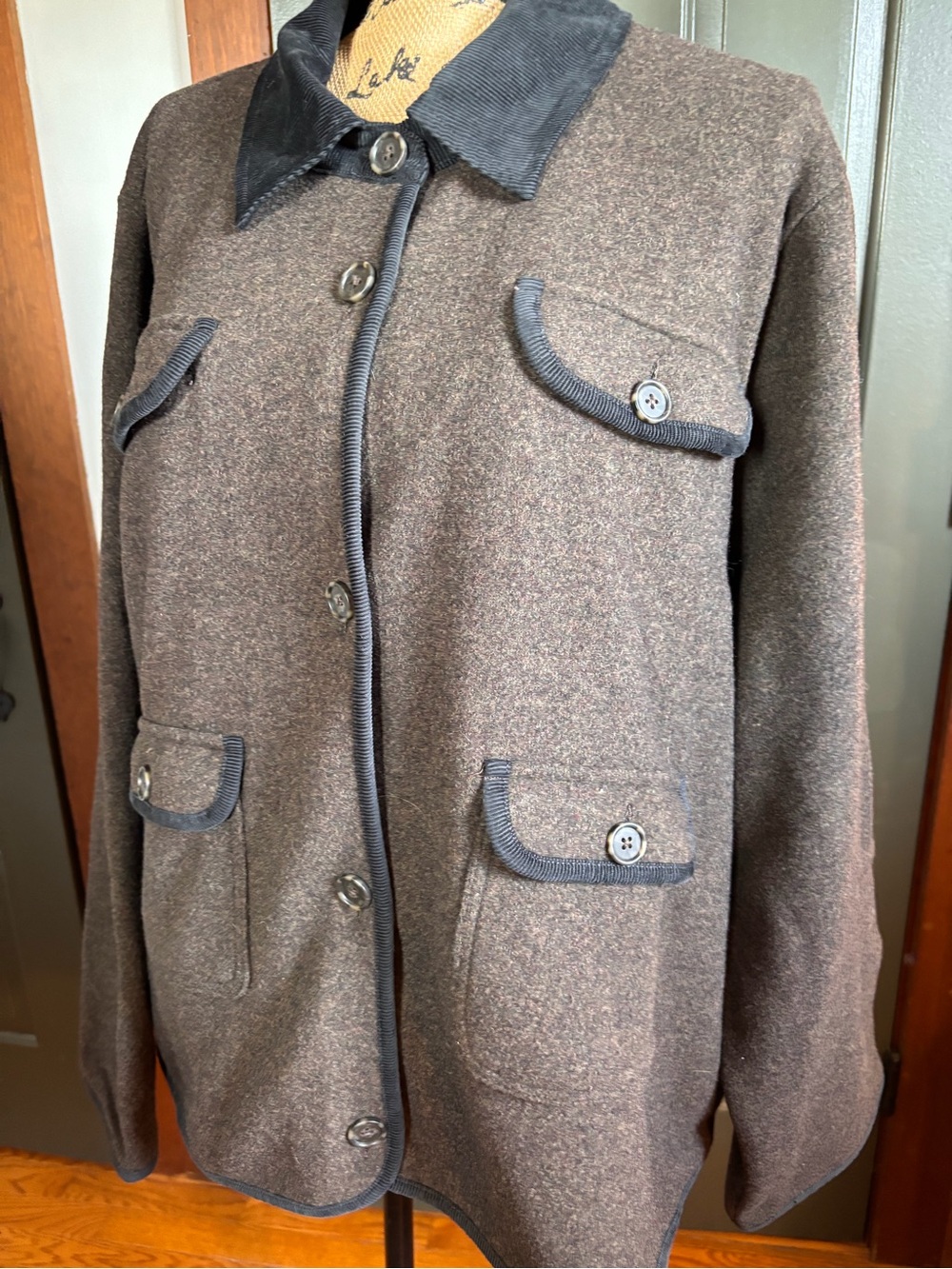 J. Crew Brown Wool-Blend Button Jacket with Brown corduroy trim. Fall,winter - Picture 6 of 12